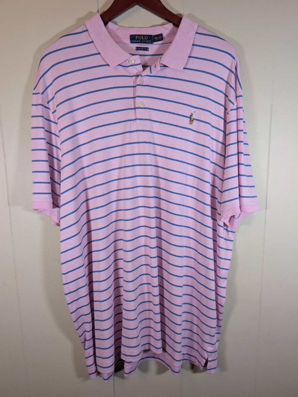POLO RALPH LAUREN Polo Shirt Men XXL Pink Blue Stripe Classic Fit Pony Preppy